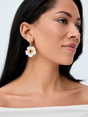 LiliandTrotro Gold Hoop Earrings with White Porcelain Flowers